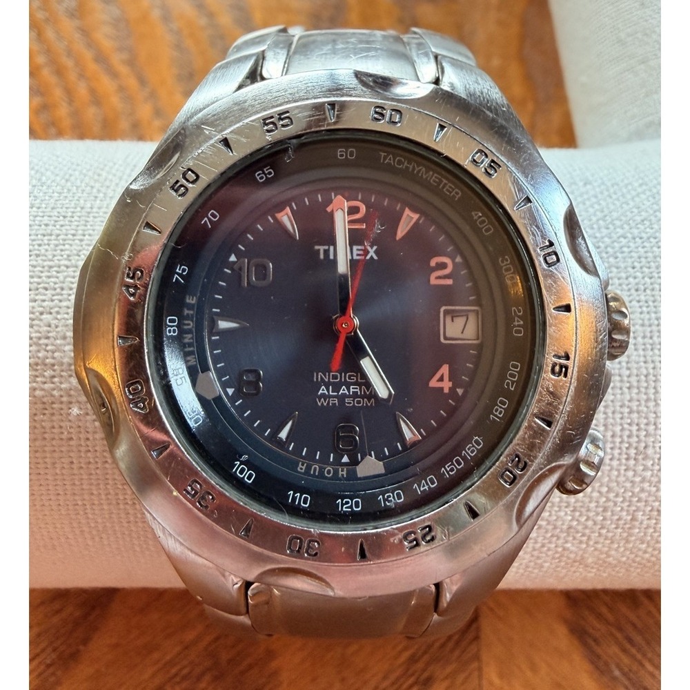VTG Timex Alarm Mens Watch Stainless Integrated Bracelet 2010 T19281 New Battery